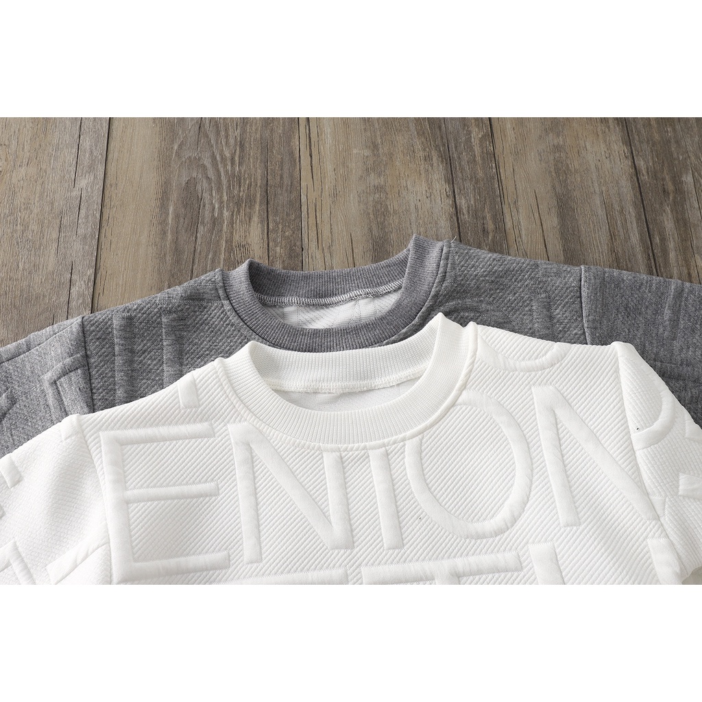 Áo Hoodie Tay Dài Màu Trơn In Chữ Phong Cách Hàn Quốc Thời Trang Xuân Thu Cho Bé Trai Và Gái