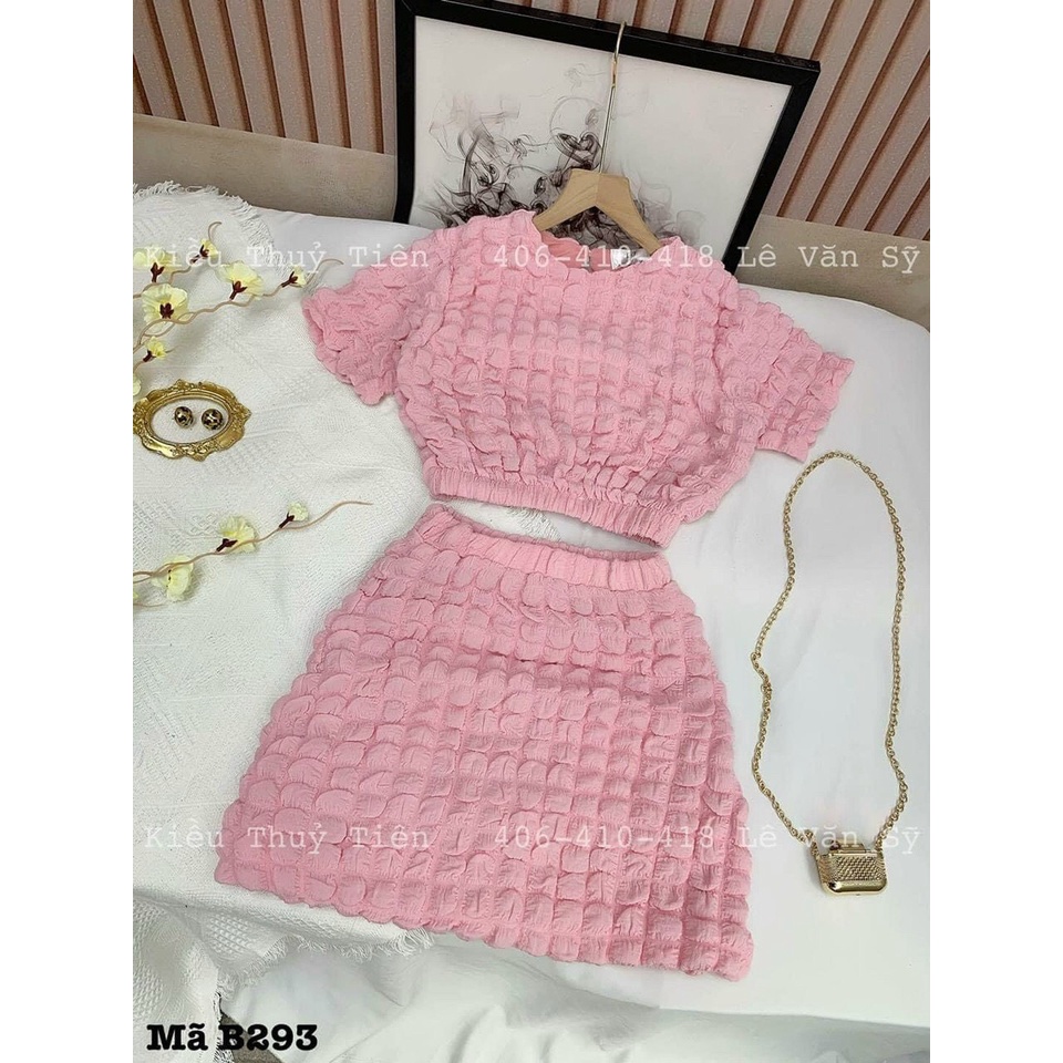 sét bộ chân váy xốp QC phối áo kiểu cổ tròn ngắn tay