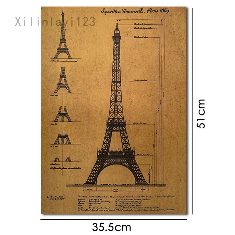 Eiffel Tower nostalgic retro kraft paper poster indoor bar cafe