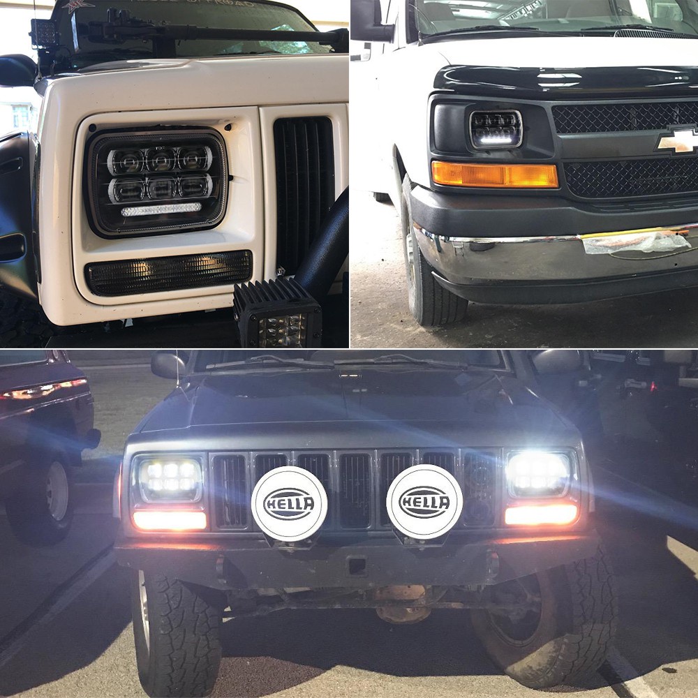 UNI-SHINE DOT E9 7X6 &quot;5x7&quot; Đèn pha LED hình chữ nhật DRL Cree Đèn pha chiếu sáng cao cho xe tải Toyota Pickup Jeep wrangler