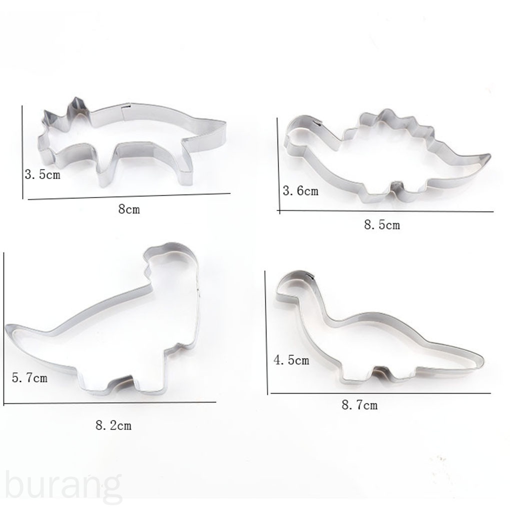 Set 4 Khuôn Cắt Tạo Hình Khủng Long Bằng Thép Không Gỉ