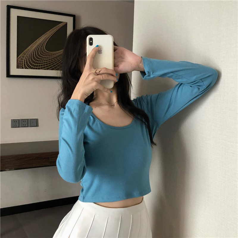 Áo Thun Tay Dài Cổ Tròn Form Ôm Màu Trơn Thời Trang Mùa Thu