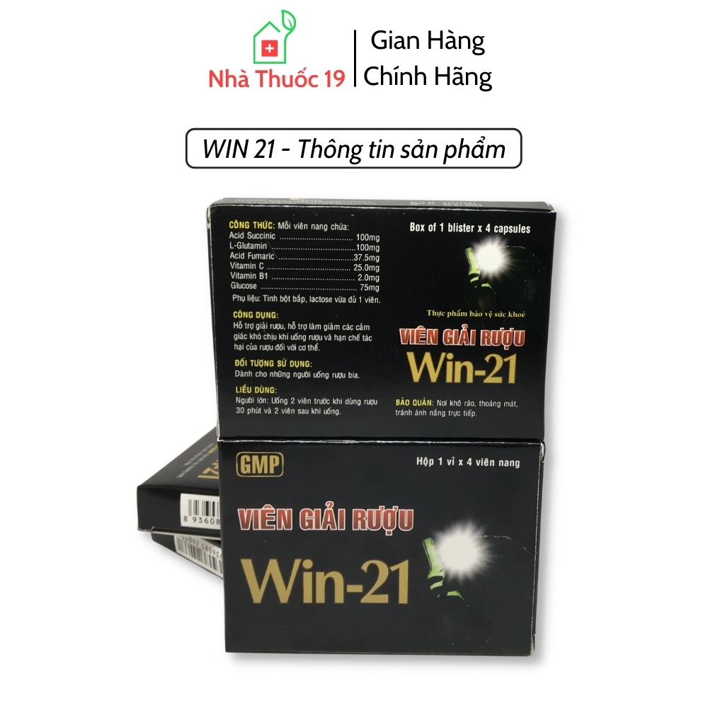 Viên giải rượu Win-21 hộp 4v, Uống 2 viên chống say trước khi uống rượu bia, Hỗ trợ giải rượu nhanh chóng và bảo vệ gan