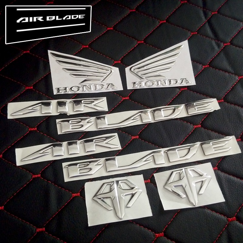 Bộ tem Air Blade, logo AB, Cánh Chim Honda 3D nổi màu Bạc