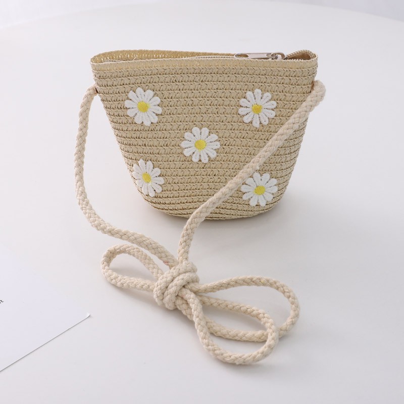 Túi cói đeo chéo họa tiết hoa cúc nhỏ xinh xắn thời trang dành cho mùa hè