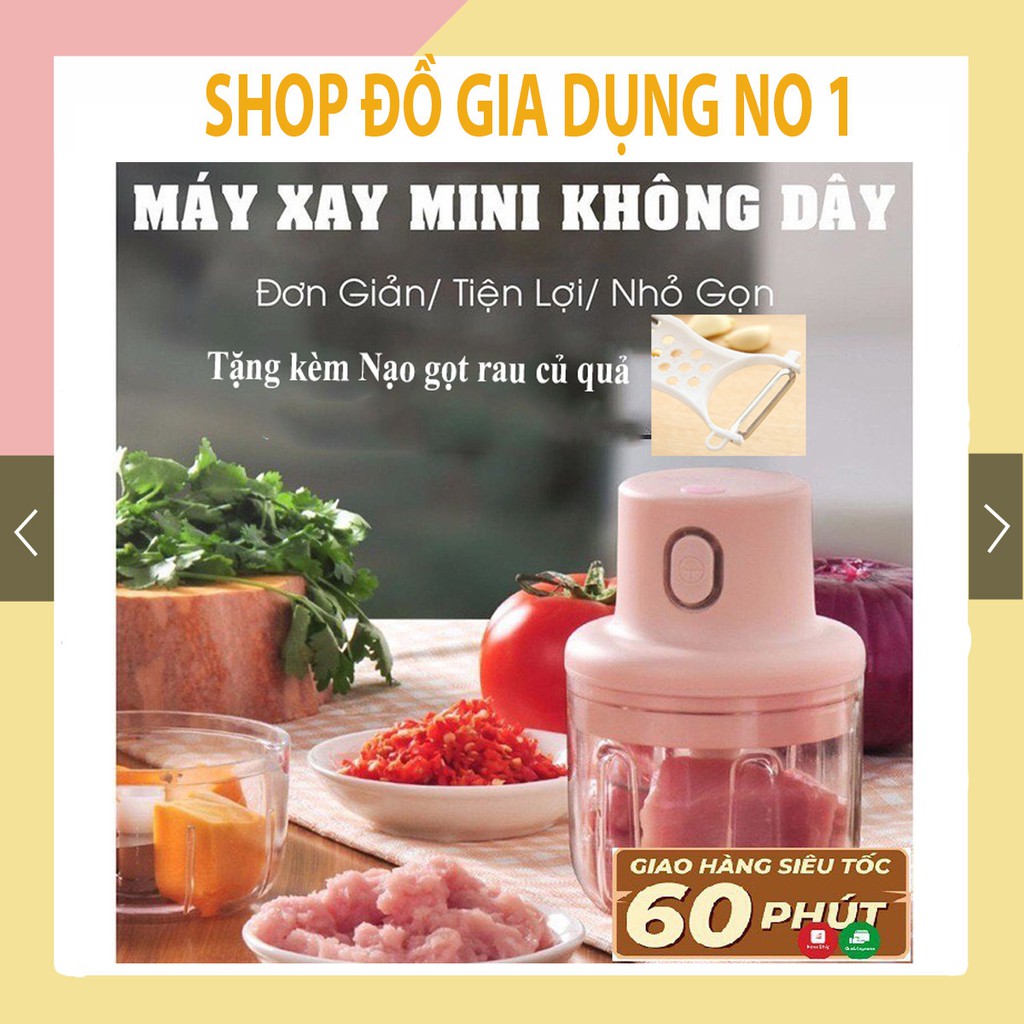 Máy Xay Mini Sạc Điện, Có Cổng Sạc Usb, Xay Hành, Tỏi, Rau Củ Quả