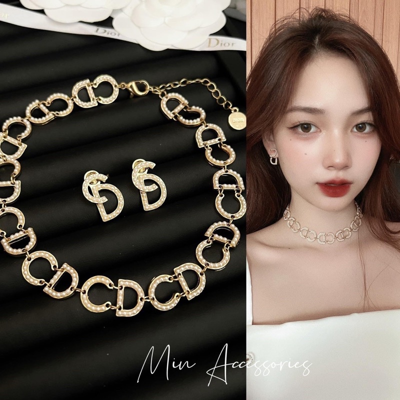 Mix & match Bộ khuyên tai + dây chuyền CD hạt ngọc cao cấp 🍓