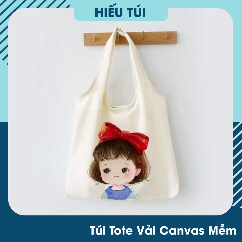 Túi tote vải canvas mềm unisex cao cấp đựng vừa A4 đi học đẹp cao cấp dễ thương HTV100