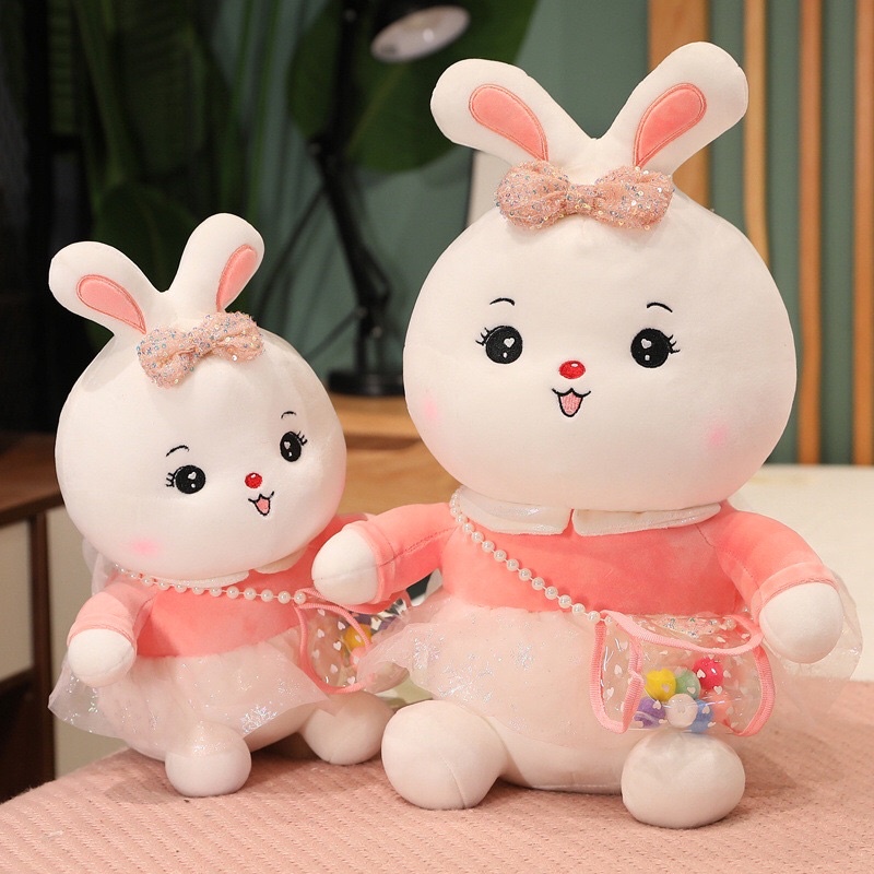 Gấu Bông Thỏ Trắng Đeo Túi Sắc Màu siêu cute