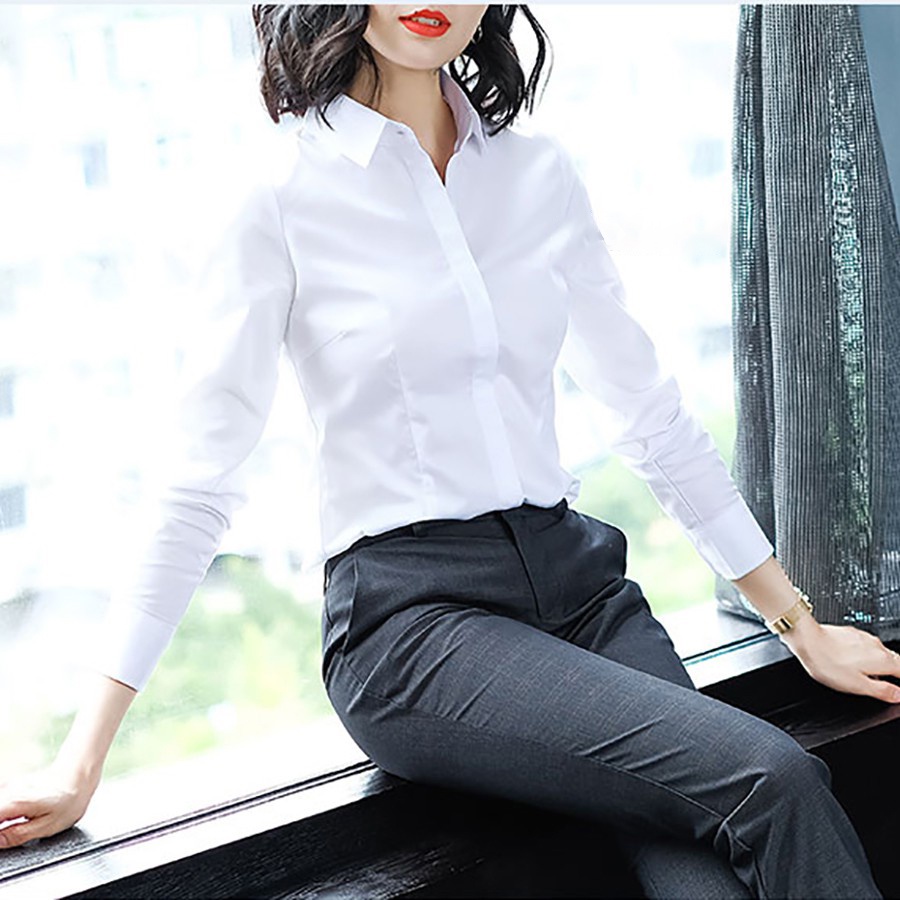 Áo sơ mi nữ công sở dài tay dáng Hàn Quốc thanh lịch hiện đại | BigBuy360 - bigbuy360.vn