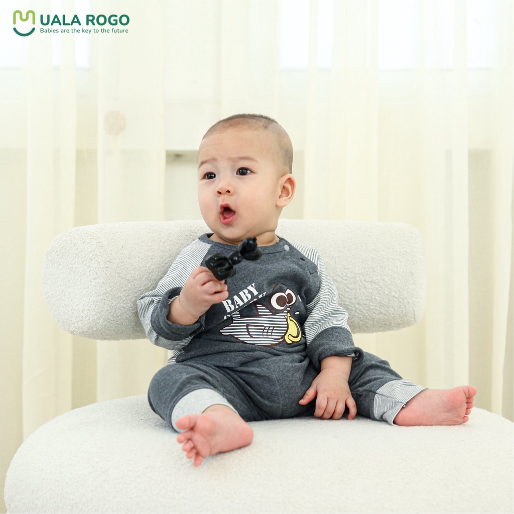 Bộ QA nỉ Thu Đông cho bé Ualarogo 6 tháng - 4 tuổi cotton dài tay cổ tròn cúc cài vai