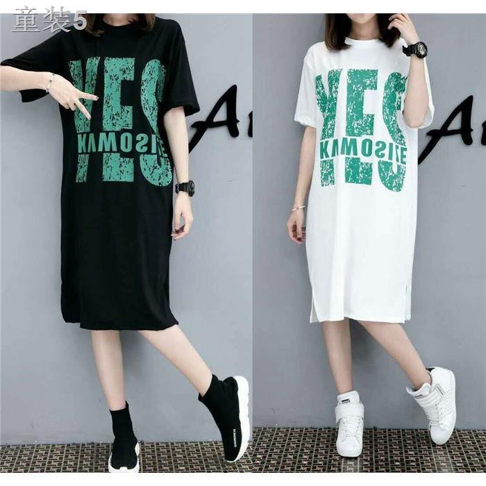 ☾﹊✳Váy đầm bà bầu cotton hè 2020 phiên bản mới Hàn Quốc rộng rãi size lớn ngắn tay