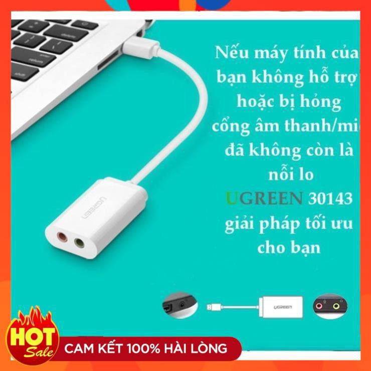 [Chính Hãng] Cáp chuyển USB ra Sound UGREEN 30143 (jack 3.5mm Headphone và Microphone) cao cấp chính hãng BH 18 tháng