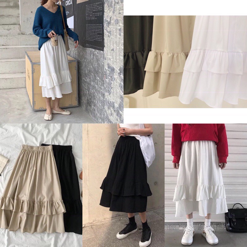 🌸Ảnh thật 🌸 Chân Váy Vạt Bèo 2 Tầng 3 Màu ( freeship) | BigBuy360 - bigbuy360.vn