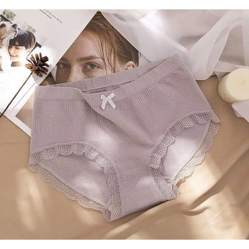 Quần Lót Cotton Ren nơ cài trước Wexuu Design kháng khuẩn chất liệu co giãn thấm hút mồ hôi QC02