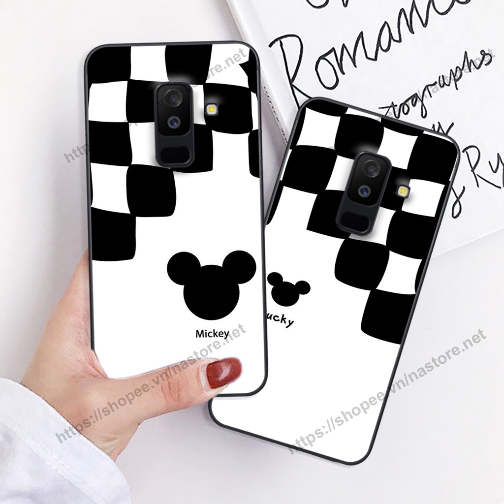 Ốp lưng Samsung J8 trái tim họa tiết caro, mikey họa tiết beabrick kaws cute