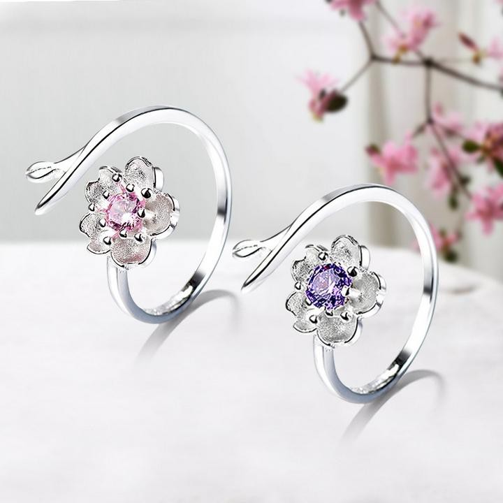 Nhẫn bạc nụ đá hoa đào tam sinh tam thế thời trang Hàn Quốc xinh xắn dễ thương