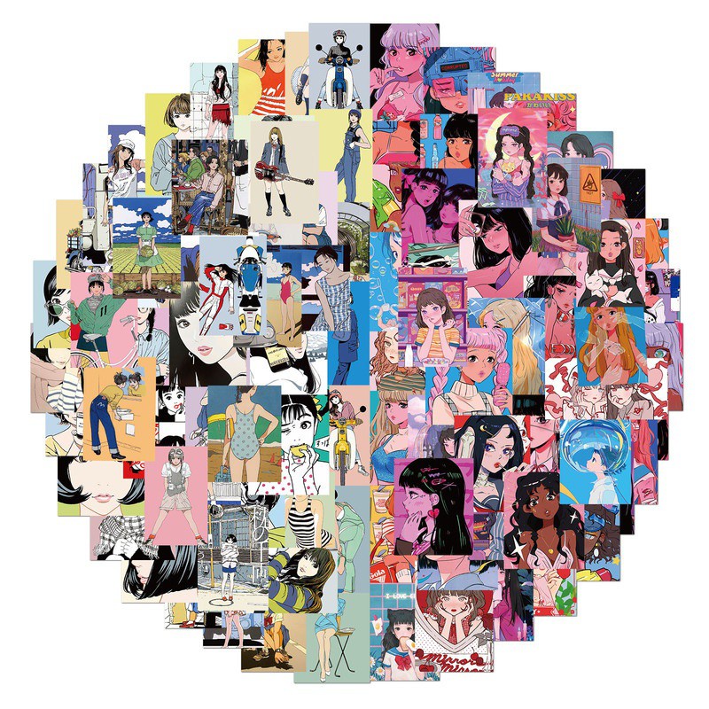 Bộ 100/50/25/10 miếng dán trang trí xe hơi / laptop / điện thoại hình cô gái hoạt hình màu hồng vui nhộn