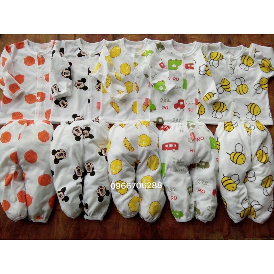 (Sỉ) (Xả kho) Set 5 bộ quần áo DÀI KHUY TRẮNG cho bé 0-5 tuổi- Hàng thun cotton dài cài khuy giữa