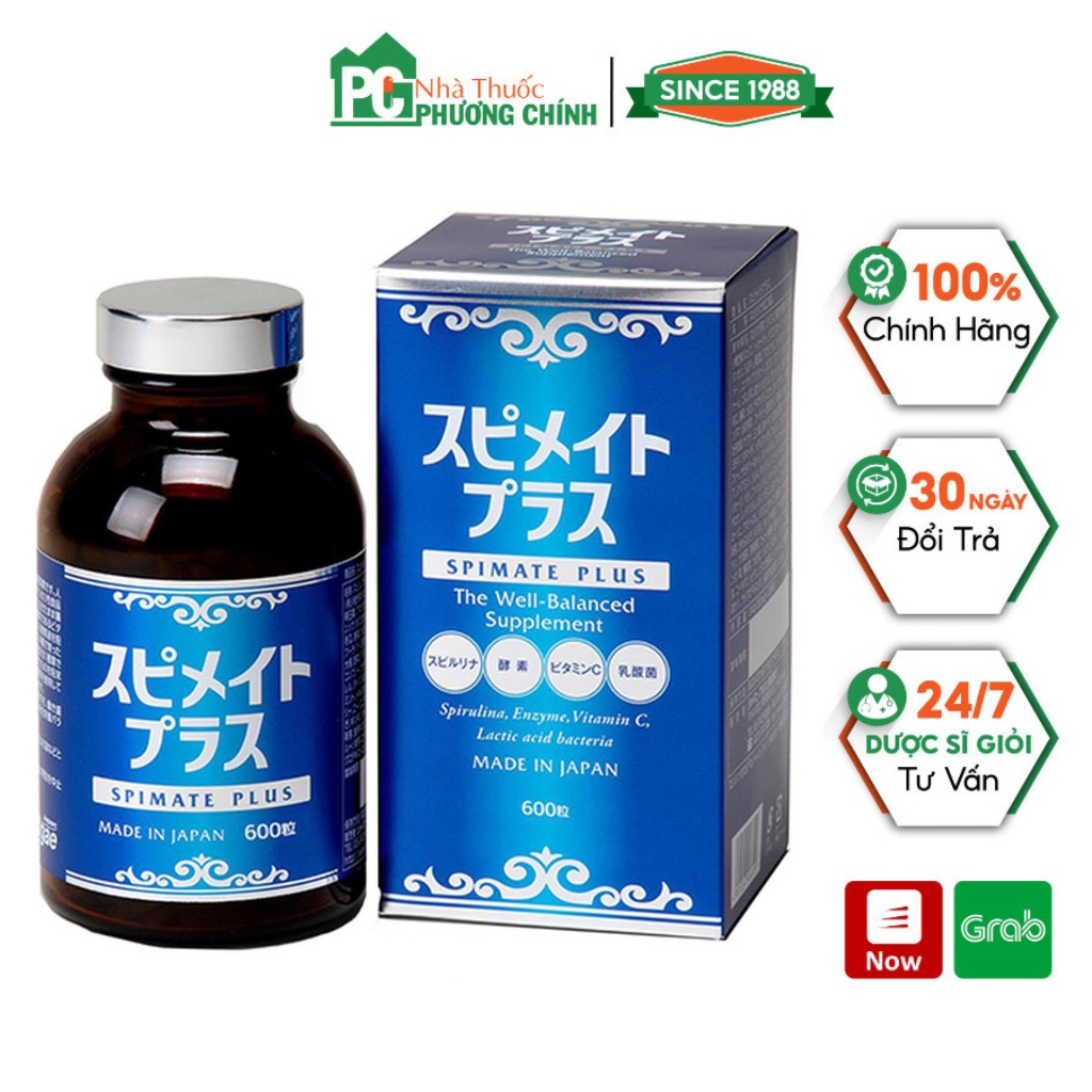 Viên Tảo Spirulina Spimate Plus JAPAN ALGAE Hỗ Trợ Tiêu Hóa Hộp 600 Viên