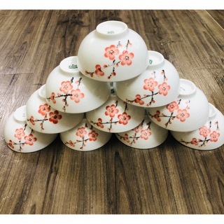 Bát cơm vẽ hoa đào đỏ- Bát Tràng