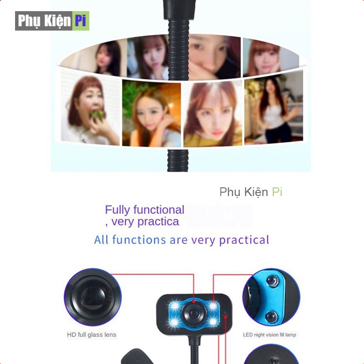 (Bảo hành 06 tháng) Webcam Chân Cao có mic dùng cho máy tính có tích hợp mic và đèn Led trợ sáng - Webcam máy tính để bà