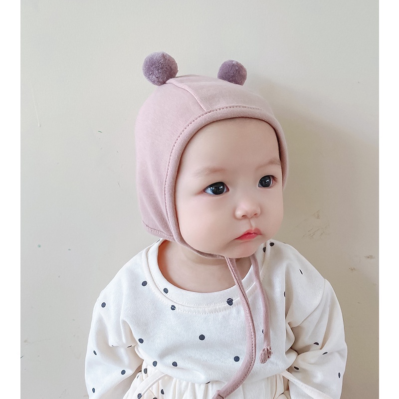 Mũ trùm đầu đính cục bông siêu đáng yêu cho bé