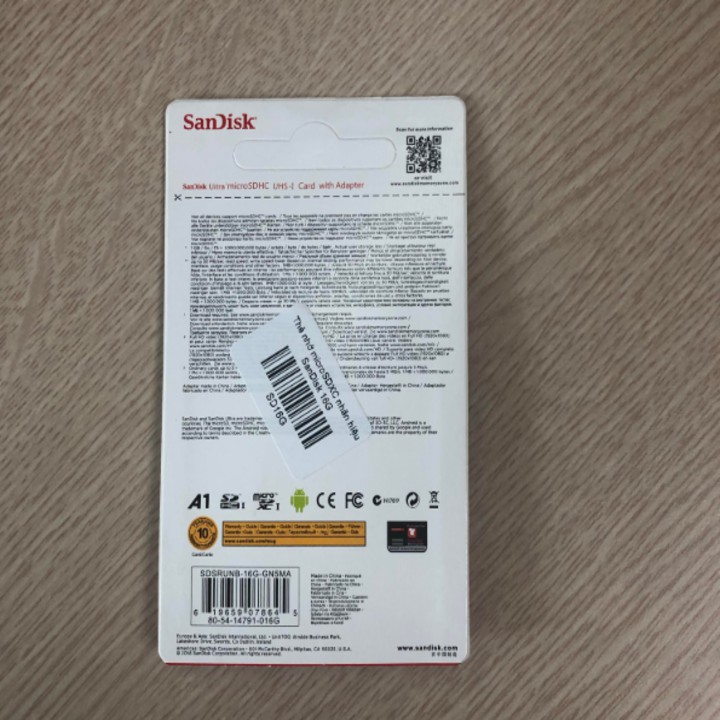 Thẻ nhớ microSDHC nhãn hiệu SanDisk 16G | BigBuy360 - bigbuy360.vn