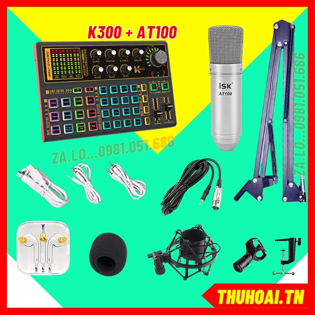 Bộ mic hát livestream soundcard k300 và mic isk at100 âm thanh cực hay, có autotune chế độ blutooth bảo hành 1 năm