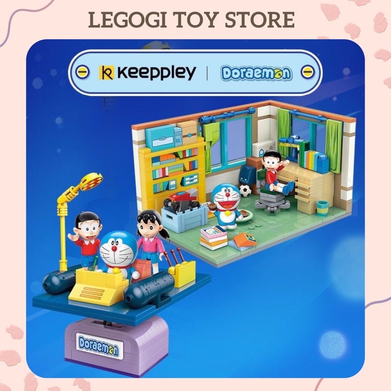 Đồ chơi lắp ghép LEGOGI PHÒNG NGỦ NOBITA CỖ MÁY THỜI GIAN mèo máy Doraemon mô hình Mon trang trí decor phòng quà tặng