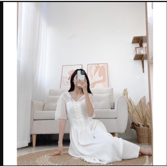 LIIN - Đầm nữ trắng tiểu thư phối voan nhẹ nhàng, nữ tính | BigBuy360 - bigbuy360.vn