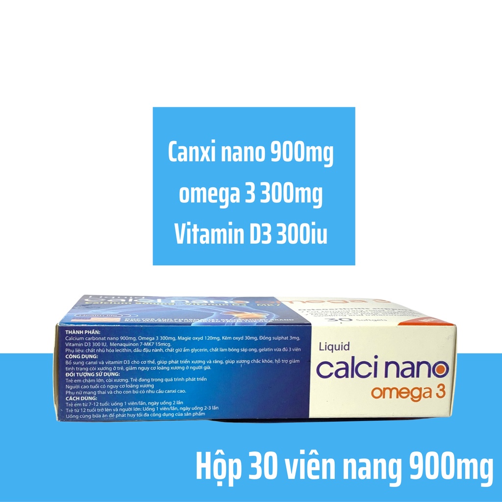 Liquid Calci nano omega 3 phòng ngừa loãng sương, phát triền chiều cao - Hộp 30 Viên