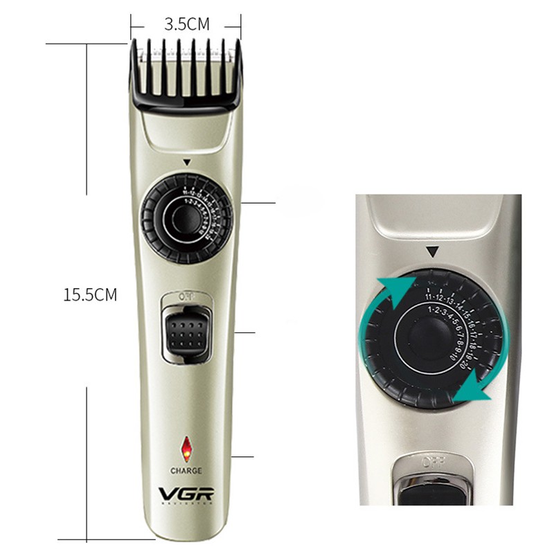 Tông đơ cắt tóc cạo viền, tạo kiểu chuyên nghiệp VGR, dùng pin sạc, lược giới hạn 1-20mm