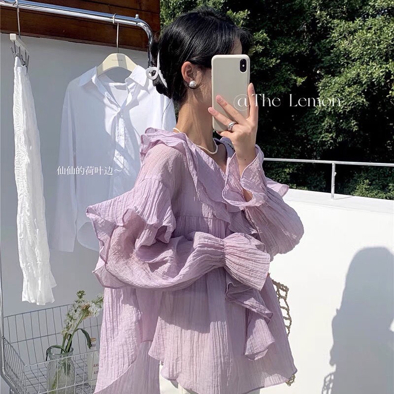 Áo Sơ Mi Mỏng Viền Bèo Thời Trang Mùa Xuân Phong Cách Hàn Quốc Hàng Mới Dành Cho Nữ s 2022