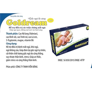 Viên uống hỗ trợ mất ngủ, căng thẳng, stress, khó ngủ...Goldream new hộp 60 viên