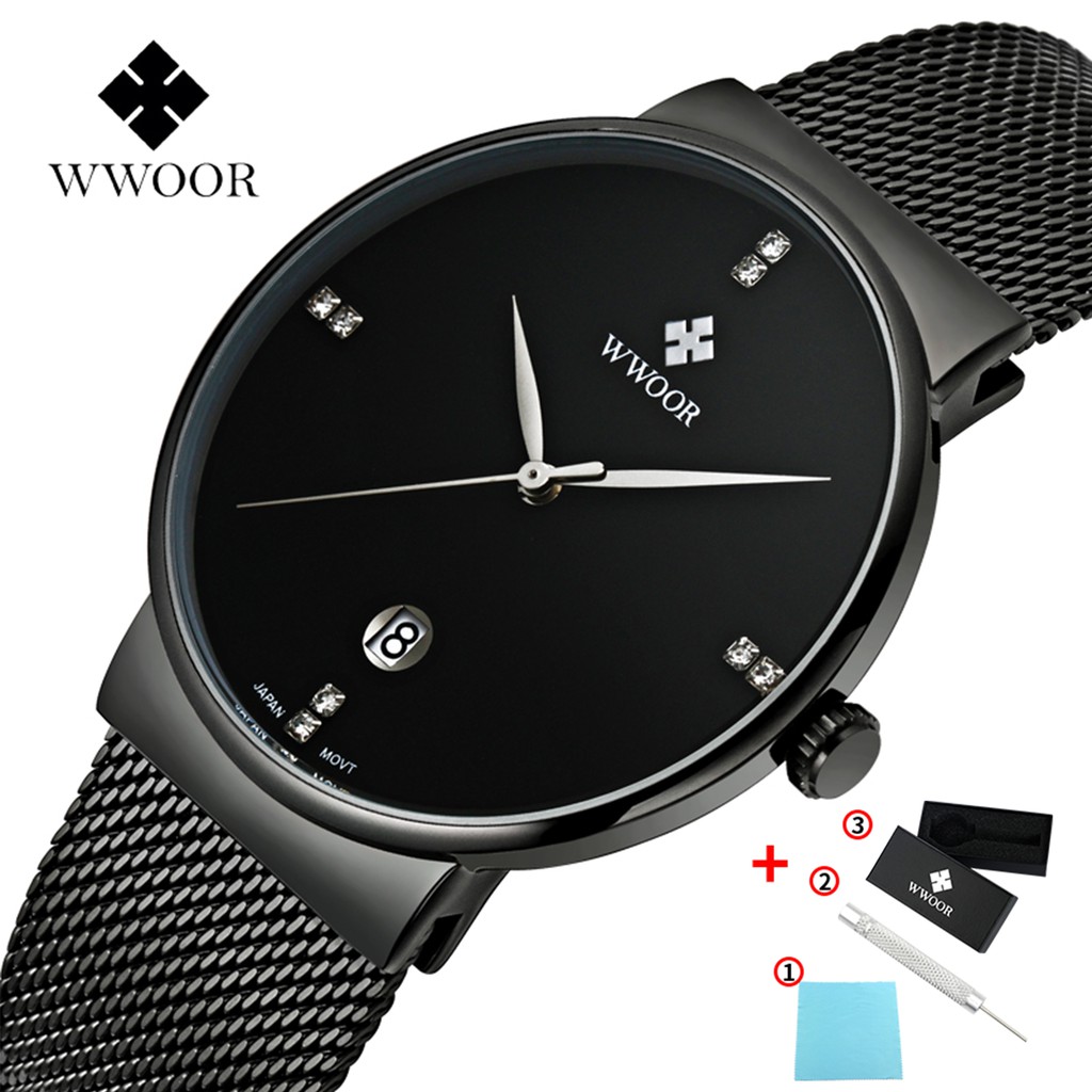 Đồng hồ Quartz WWOOR 8018 thời trang nam siêu mỏng kháng nước hiển thị lịch | BigBuy360 - bigbuy360.vn