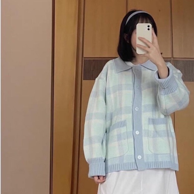 KHOÁC CARDIGAN CAO CẤP DÁNG THỤNG XANH CARO