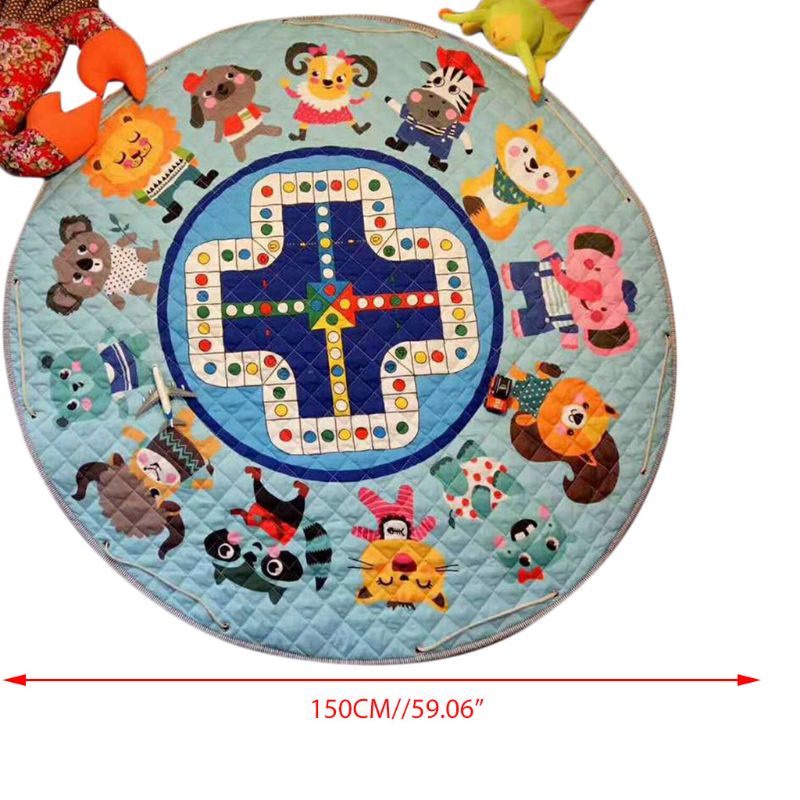 Thảm Cotton Hình Tròn In Họa Tiết Hoạt Hình Có Thể Gấp Gọn Dùng Tập Bò Cho Bé