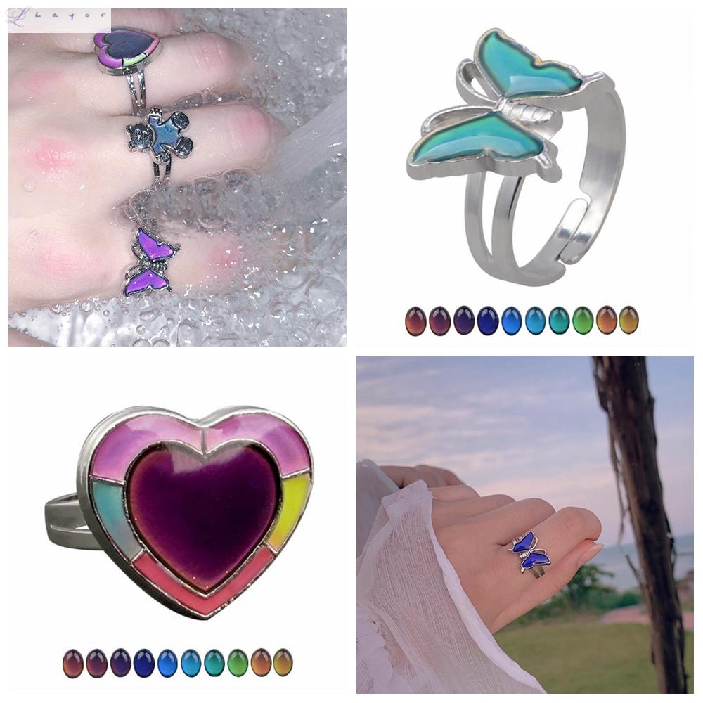 Nhẫn Thời Trang Có Thể Điều Chỉnh Nhiệt Độ Mặt Trăng Và Bướm 6 Kiểu Cho Nữ