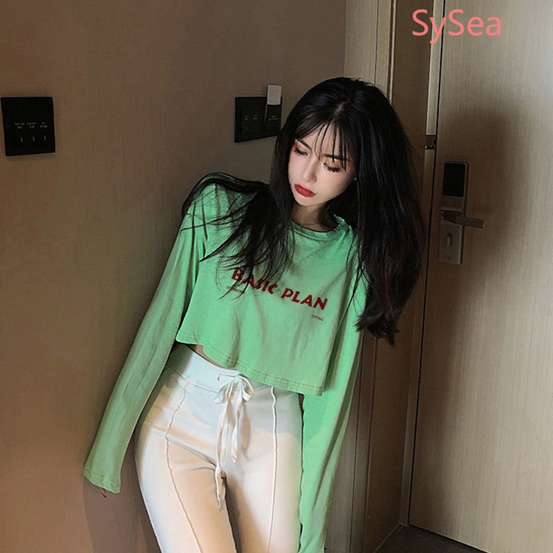 Áo Croptop In Chữ Phong Cách Hàn Quốc Thời Trang Mùa Hè Dành Cho Nữ