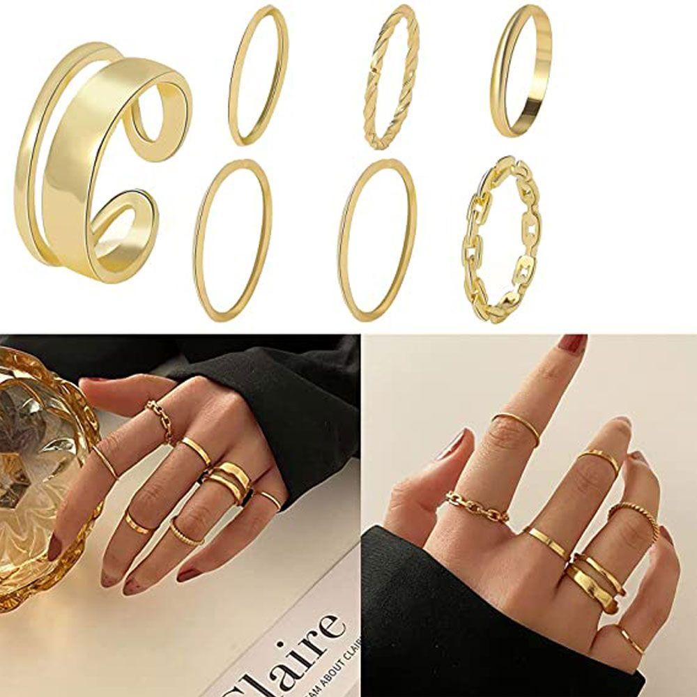JUNE Set 7 Nhẫn Đốt Ngón Tay Mạ Vàng / Bạc Thời Trang