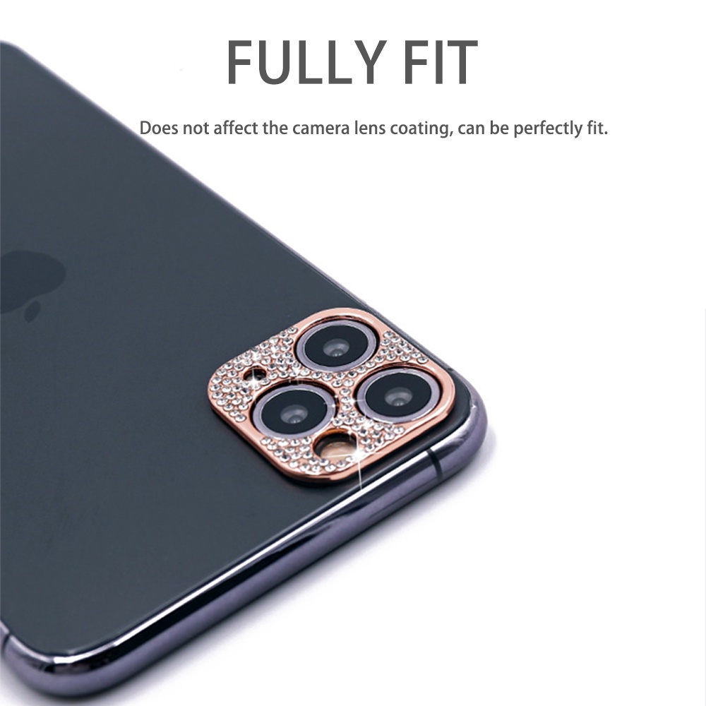 Miếng dán đính kim cương giả bảo vệ ống kính camera Cho iPhone 11 12 13 14 Pro Max