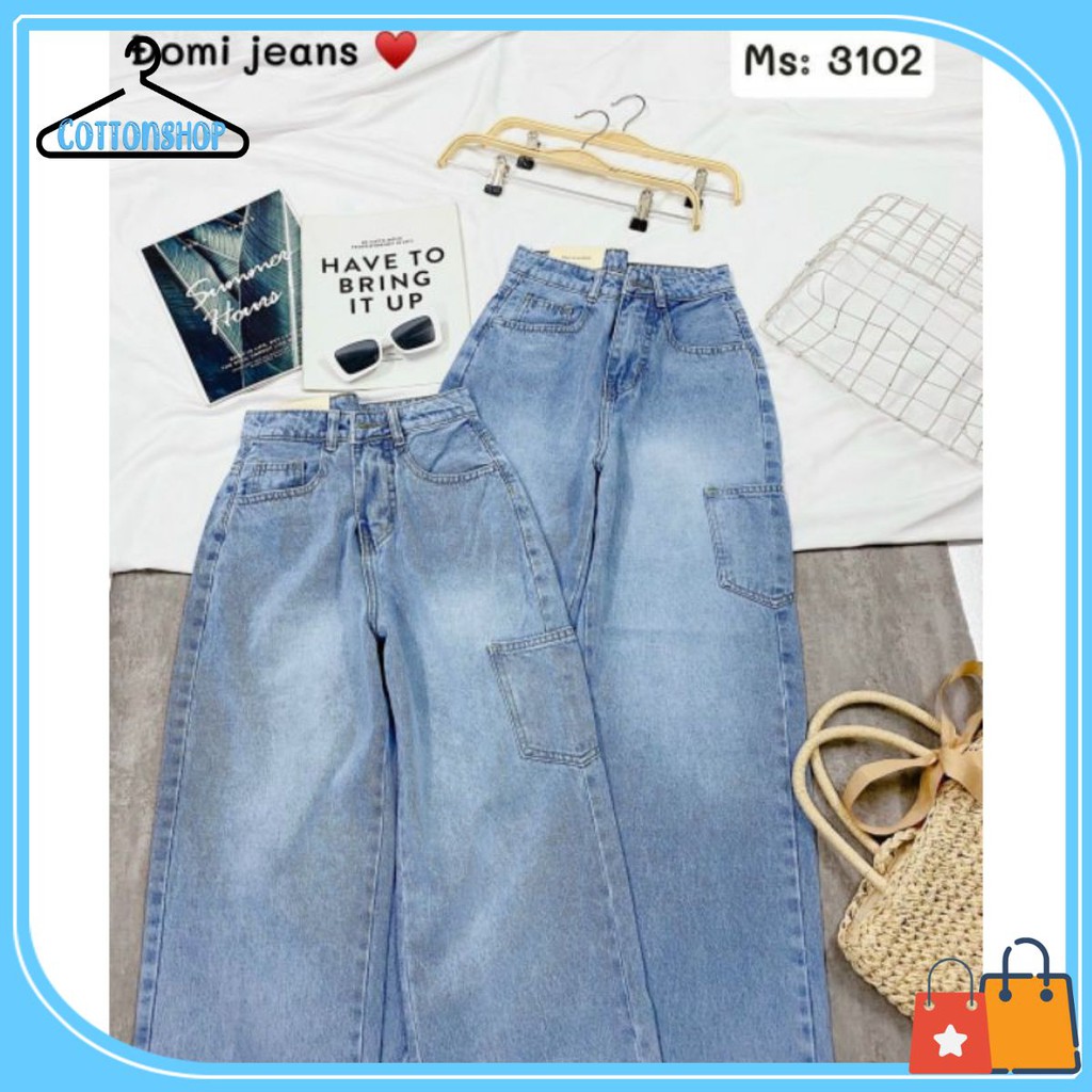 [Giá siêu rẻ] Quần jeans ống rộng túi bên hông điểm nhấn (3102), hình thật trải sàn