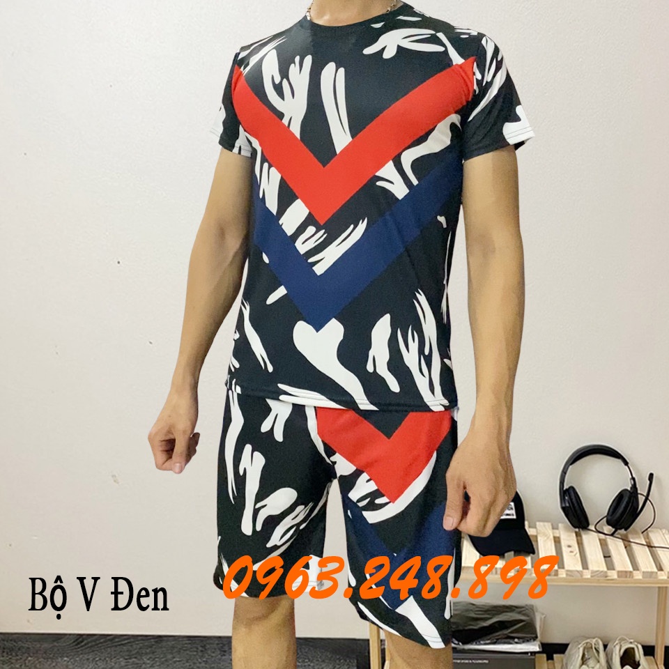 Bộ quần áo thun nam mẫu V Đen, bộ quần áo thun mặc nhà dáng thể thao bền đẹp - Đồ Bộ Thun Hè