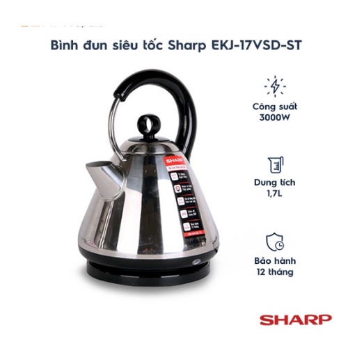 [Mã ELHADEV giảm 4% đơn 300K] Bình đun siêu tốc SHARP EKJ-17VSD-ST(1.7L)-Hàng Chính Hãng