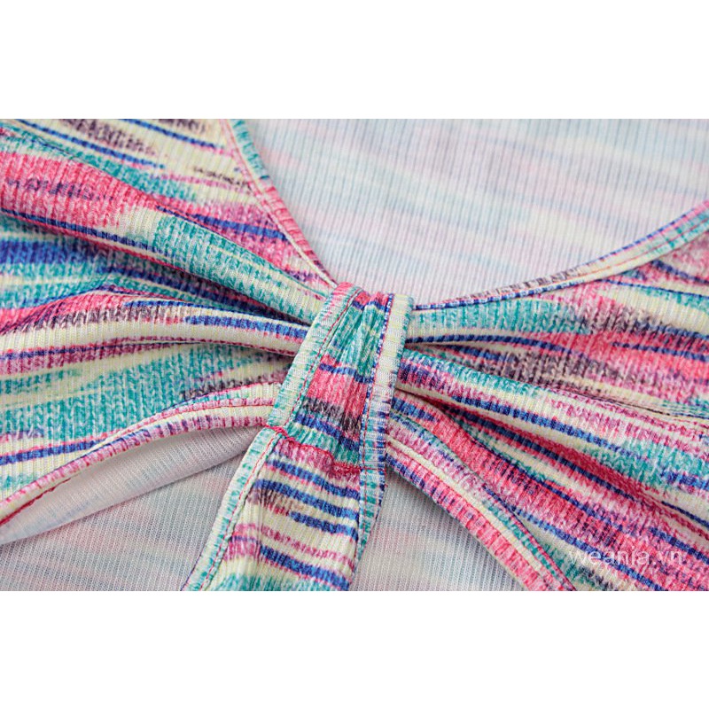 Thời Trang Đầm Tay Dài Hoạ Tiết Kẻ Sọc Thiết Kế Cổ Chữ V Quyến Rũ