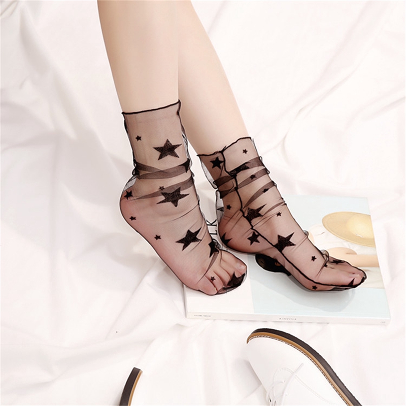 Star Tulle Ruffle Sheer Polka Dot Socks Glitter Women Fishnet Crew Socks Boots Best Sheer Lace Slouch Socks Black Net Socks Sale