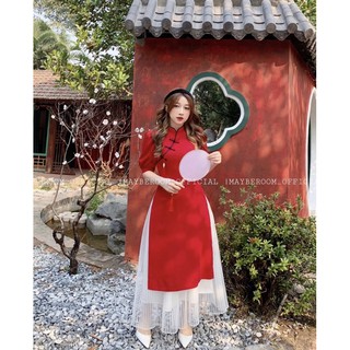 Pass Áo Dài Đỏ Thanh Liễu Mayberoom size M L + Chân Váy Đen