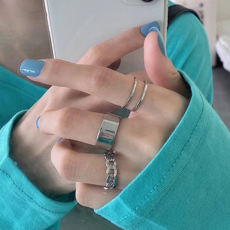 Một set / 3 chiếc nhẫn kim loại phong cách hip hop sành điệu cho nữ