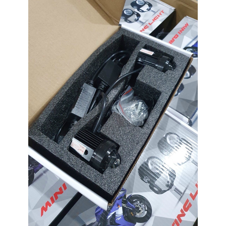 đèn trợ sáng bi cầu mini 2 chế độ xe máy loại 1 hộp có nguồn Bảo Hành 1 Năm